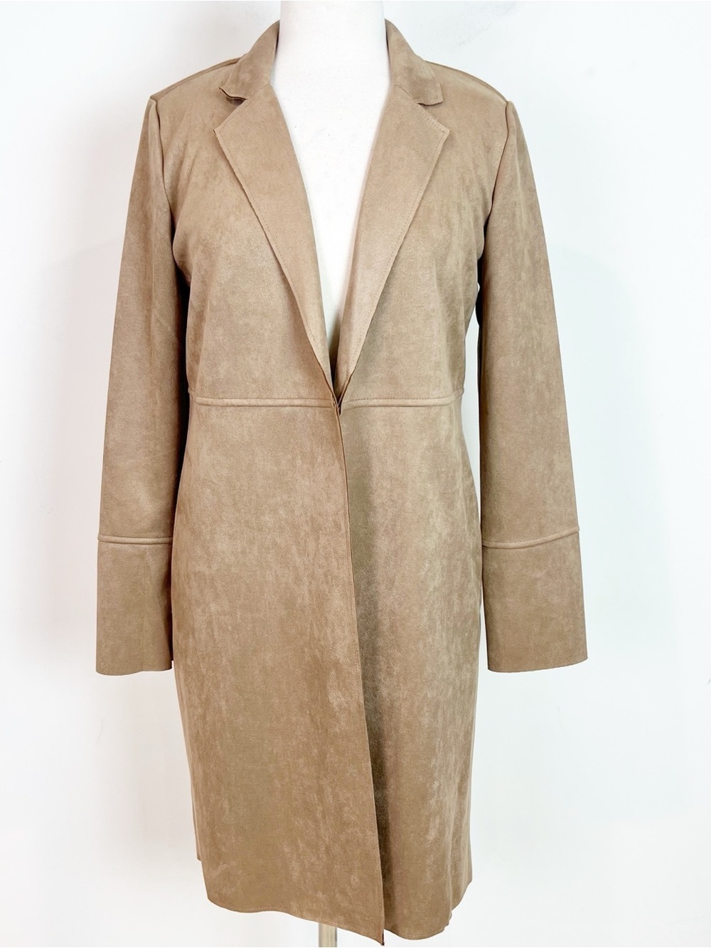 PREMISE TAN CAMEL FAUX SUEDE LONG SLEEVE OPEN FRONT JACKET SZ SMALL